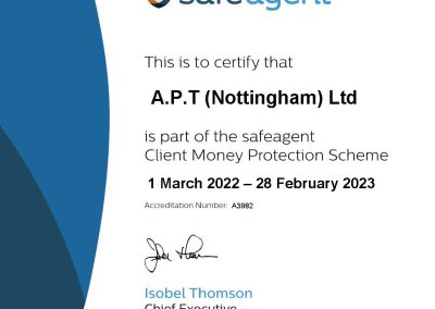 Safe Agent Client Money Protection Scheme Certificate, 2022 to 2023