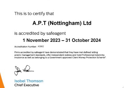 Able Property Trust Safe Agent Certificate for 1st November 2023 to 31st October 2024